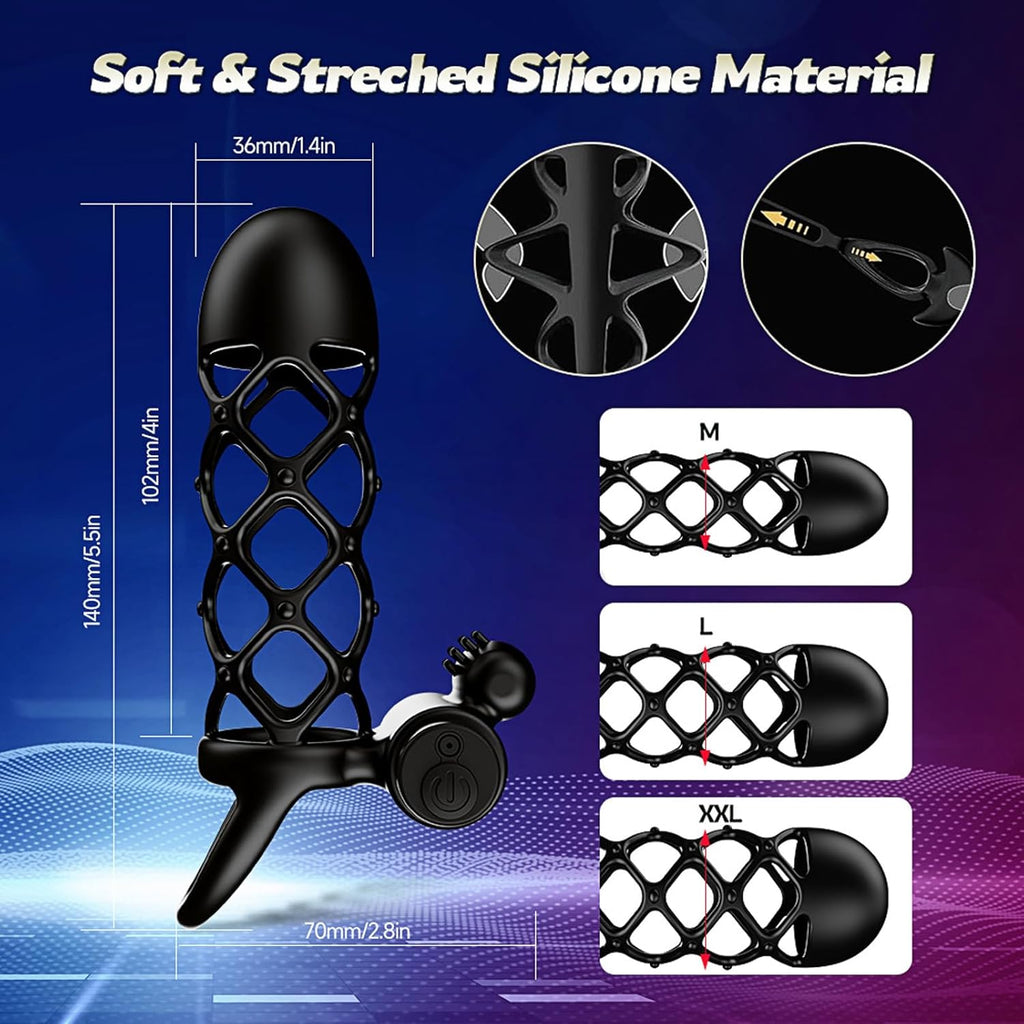 Penishülle Penisring Vibrator mit 10 Vibrationsmodi für Penis Klitoris G-Punkt, Silikon Penis Sleeve Cockring, Penismanschetten für Penisverlängerung Sex Spielzeug für die Männer Paare