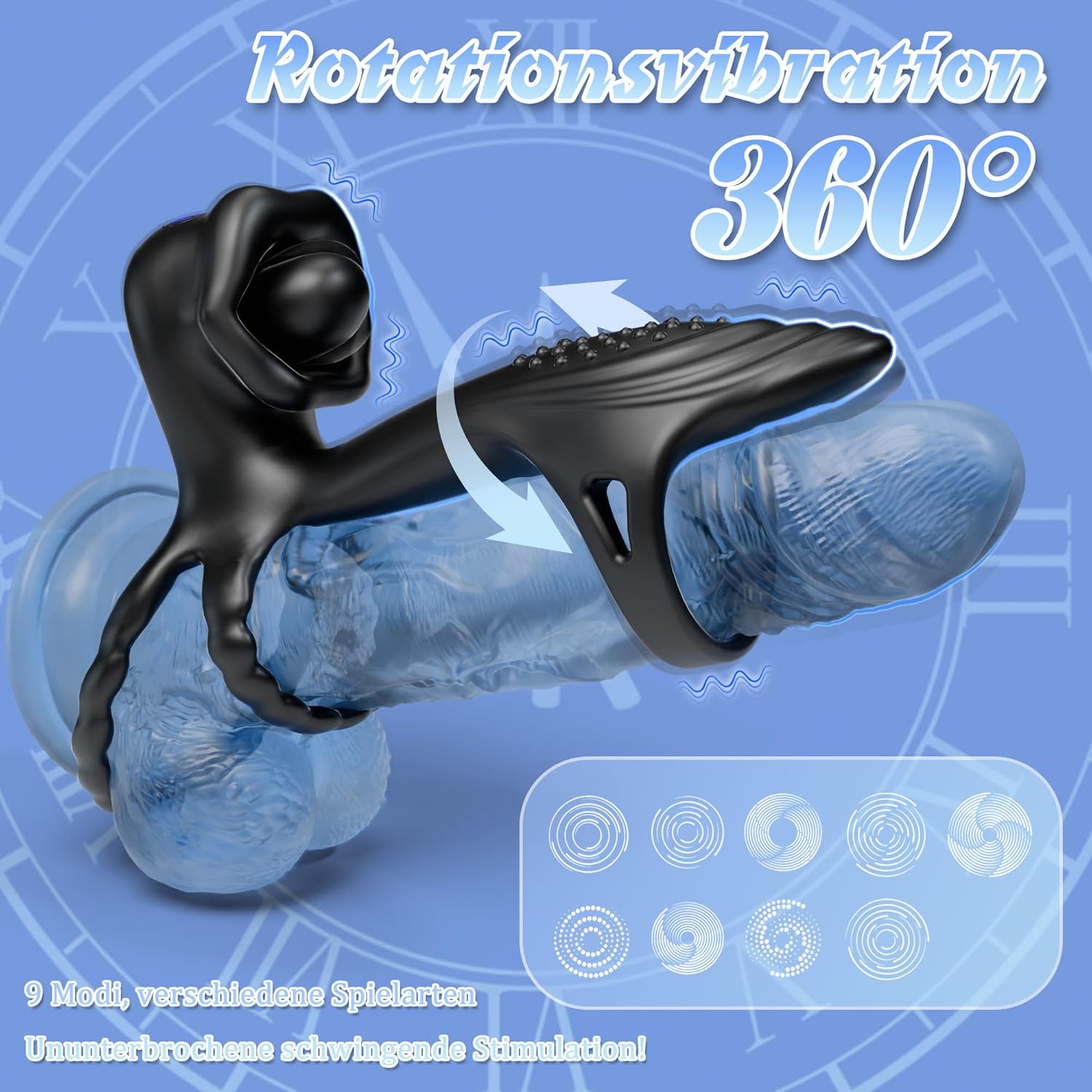 4-in-1 Penis vibrationsring mit 9 Vibrationsmodi 360° Kopfschütteln und Leckzunge 3 Ring Bondage Cockringe für männer Silikon Erotische sexspielzeug Penisring Extrem Sex Spielzeug für die Paare
