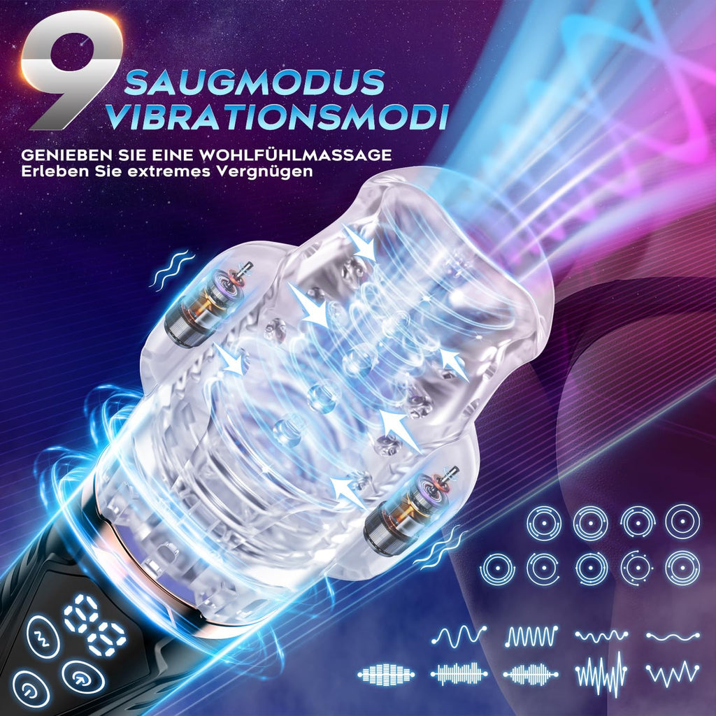 Hochfrequenz Elektrischer Masturbator Cup, 9 Vibration mit 9 Saugmodi, Sex Spielzeug für die Männer, Masturbieren für Männer solo Taschenmuschi Blowjob Penis Masturbatoren mit Vagina Pussy, Sex Toy